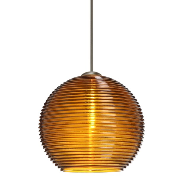 Besa Lighting Kristall 6 Cord Pendant, Amber, Satin Nickel Finish, 1x5W LED 1XT-461582-LED-SN - main